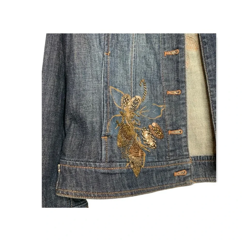 Coldwater Creek Womens Denim Jacket Blue Stretch Pockets Embroidered Petites 10P
